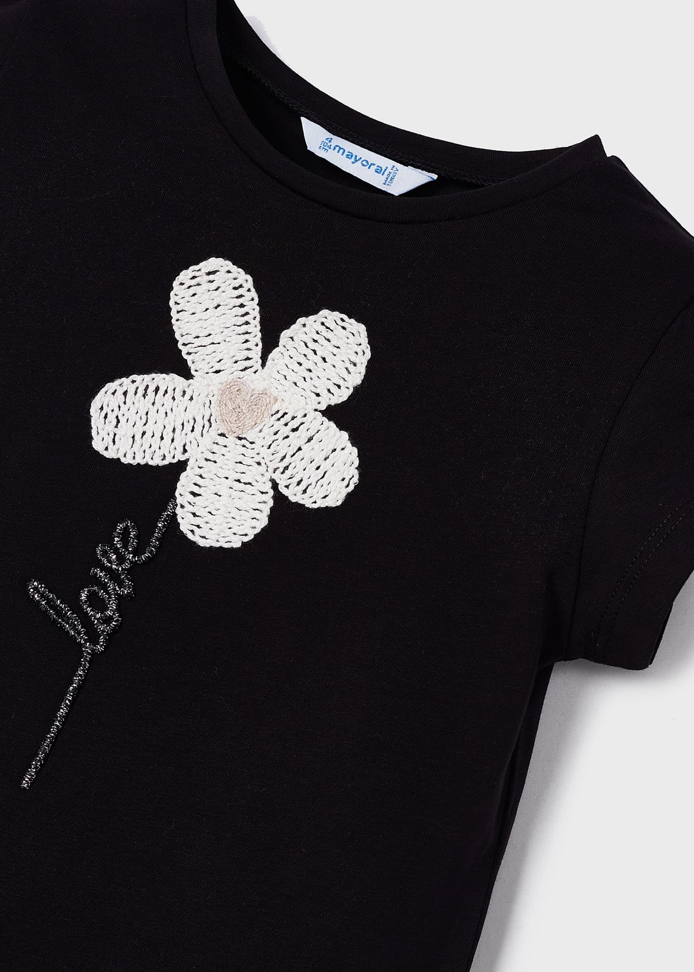 Mayoral Mini T-Shirt w/Flower Graphic & Scallop Hem _Black 3060-64