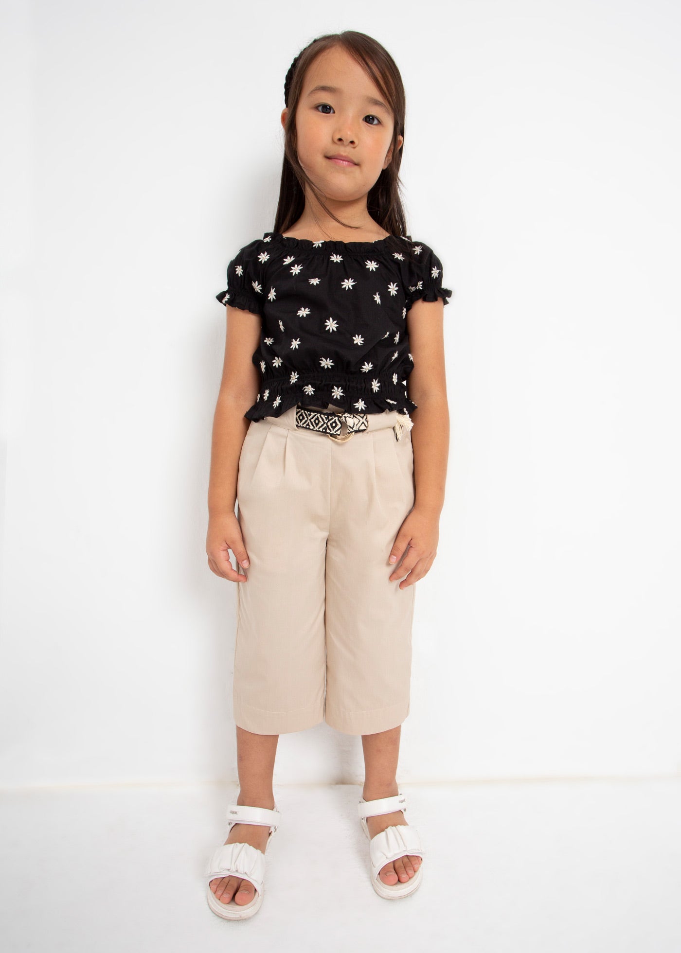 Mayoral Mini S/S Blouse w/Embroidered Flowers _Black 3139-72