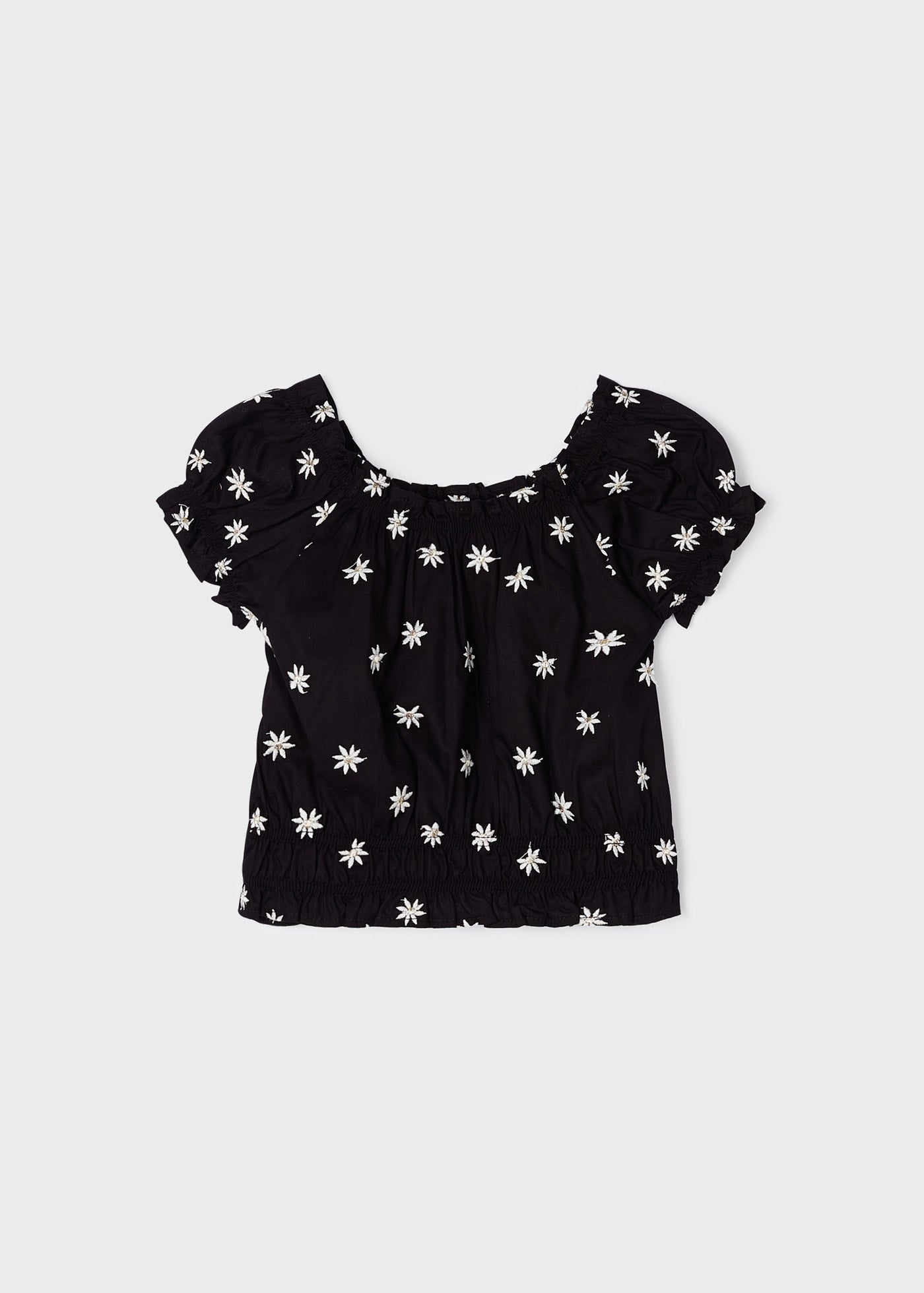 Mayoral Mini S/S Blouse w/Embroidered Flowers _Black 3139-72
