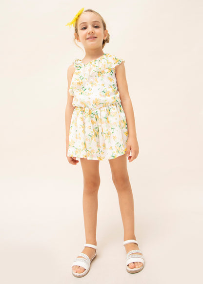 Mayoral Mini Off The Shoulder Jumpsuit Shorts _White/Yellow 3842-26