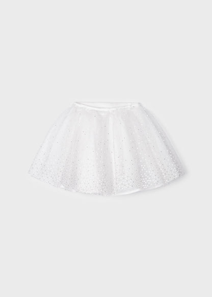 Mayoral Mini Polka Dot Tulle Skirt _White 3901-95