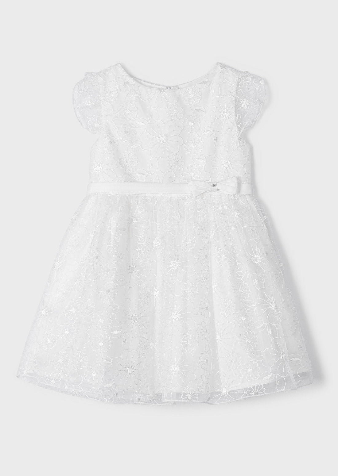 Mayoral Mini Cap Sleeve Dress w/Floral Lace Overlay _White 3911-14