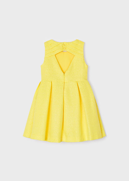 Mayoral Mini Sleeveless Dress w/Decorative Pleats & Flowers _Yellow 3914-75