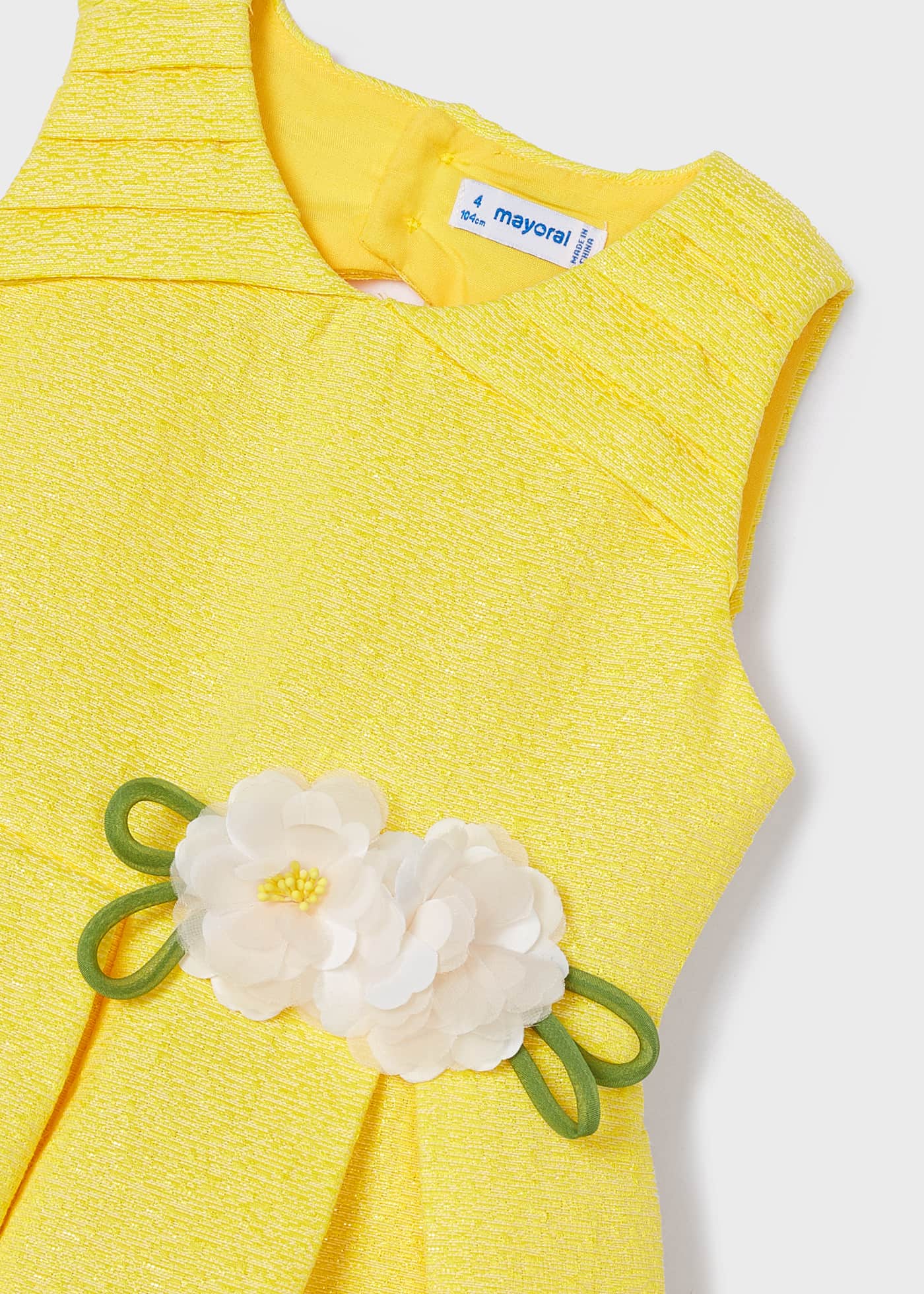 Mayoral Mini Sleeveless Dress w/Decorative Pleats & Flowers _Yellow 3914-75