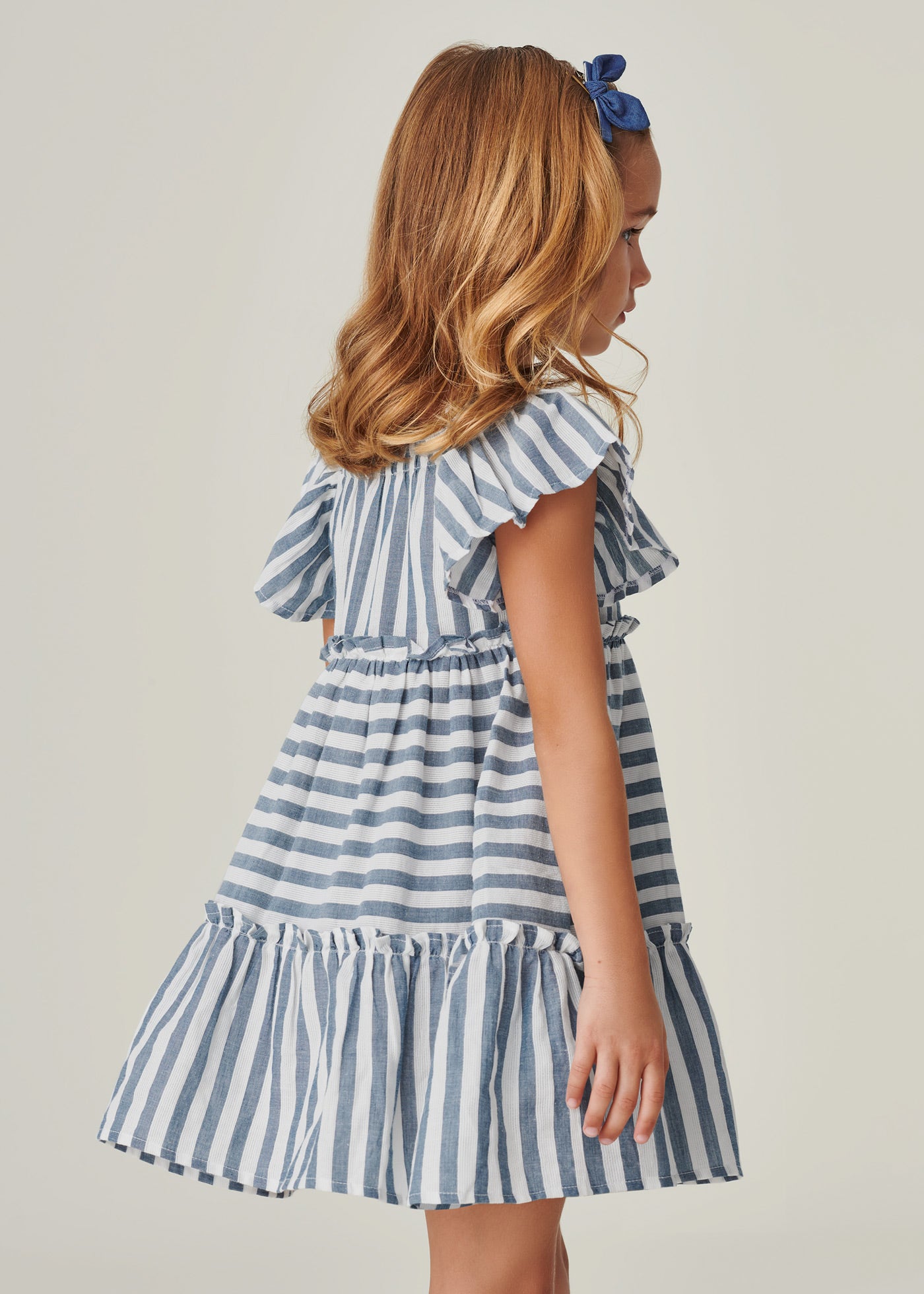 Mayoral Mini S/S Striped Dress w/Ruffle Hem _Blue 3928-24