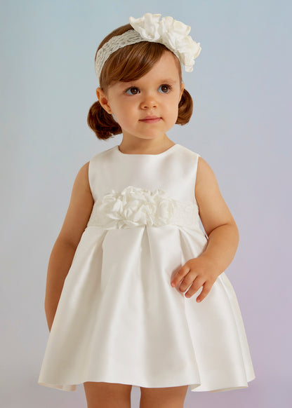 Abel & Lula Baby Sleeveless Satin  Dress w/Flowers _White 5014-075