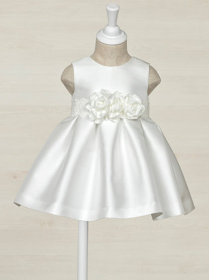 Abel & Lula Baby Sleeveless Satin  Dress w/Flowers _White 5014-075