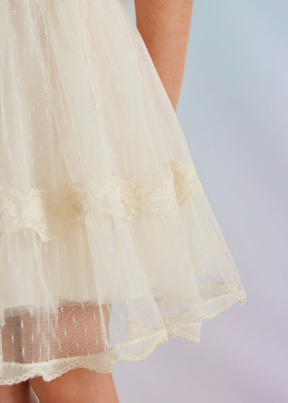 Abel & Lula Tulle Skirt w/Elasticated Waist _Off White 5021-008