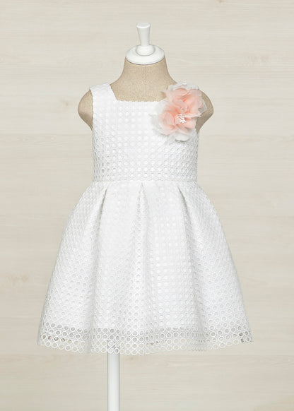 Abel & Lula Sleeveless Grid Mesh Overlay Dress w/Flower _White 5029-051