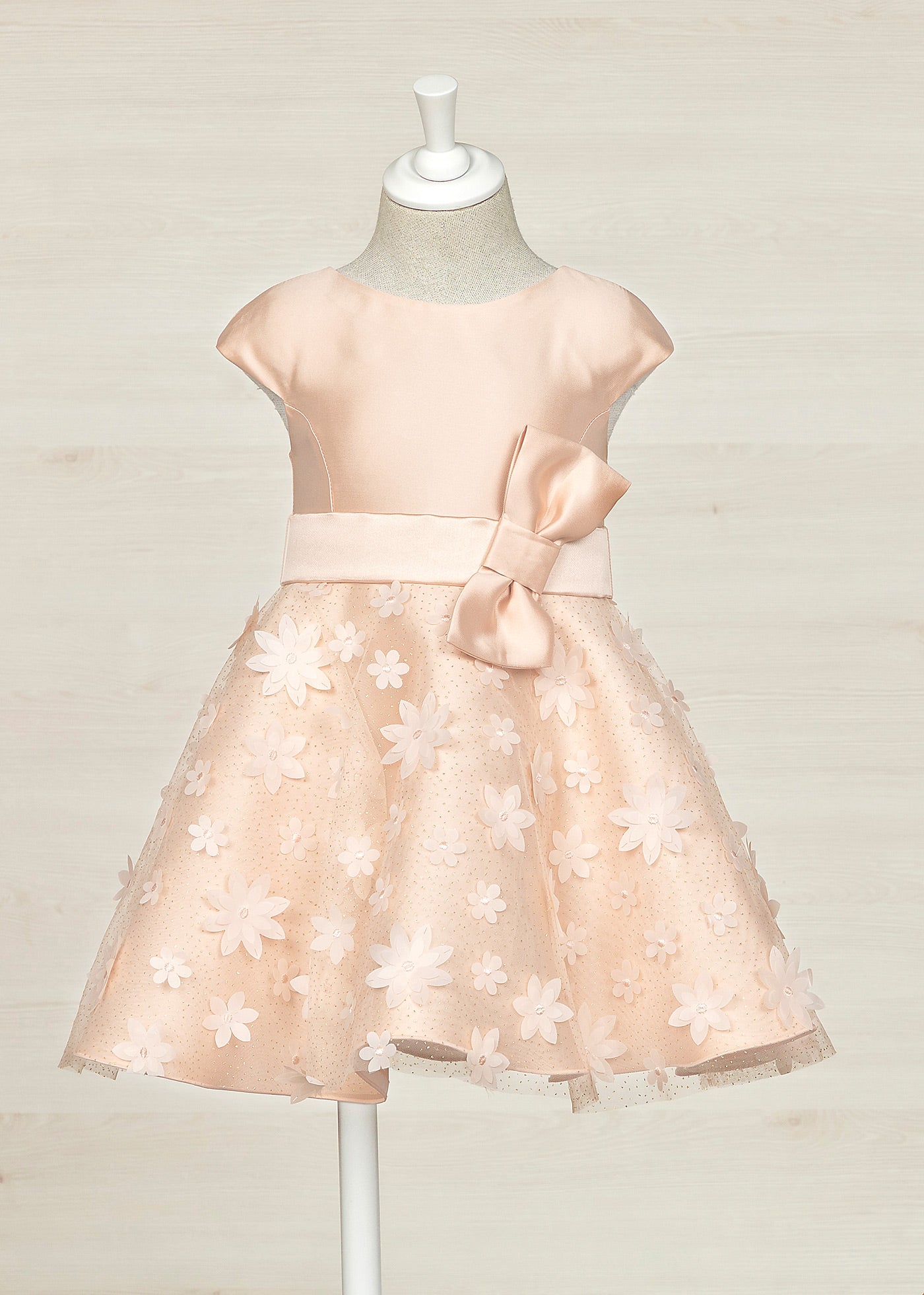 Abel & Lula Cap Sleeve Dress w/Embossed Floral Tulle Overlay _Pink 5039-003