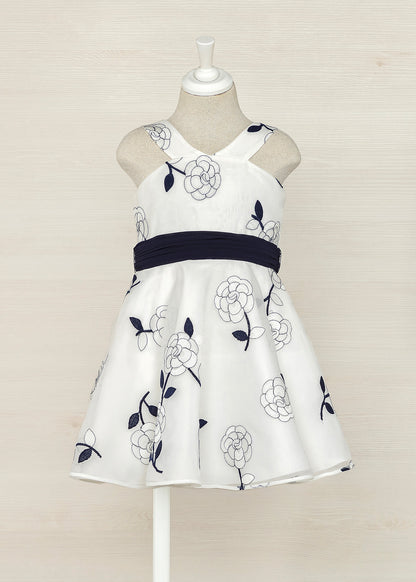 Abel & Lula Sleeveless Dress w/Floral Print & Belt _White 5045-002