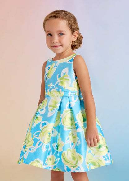Abel & Lula Sleeveless Dress w/ Floral Pattern _Blue 5058-004