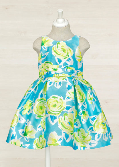 Abel & Lula Sleeveless Dress w/ Floral Pattern _Blue 5058-004