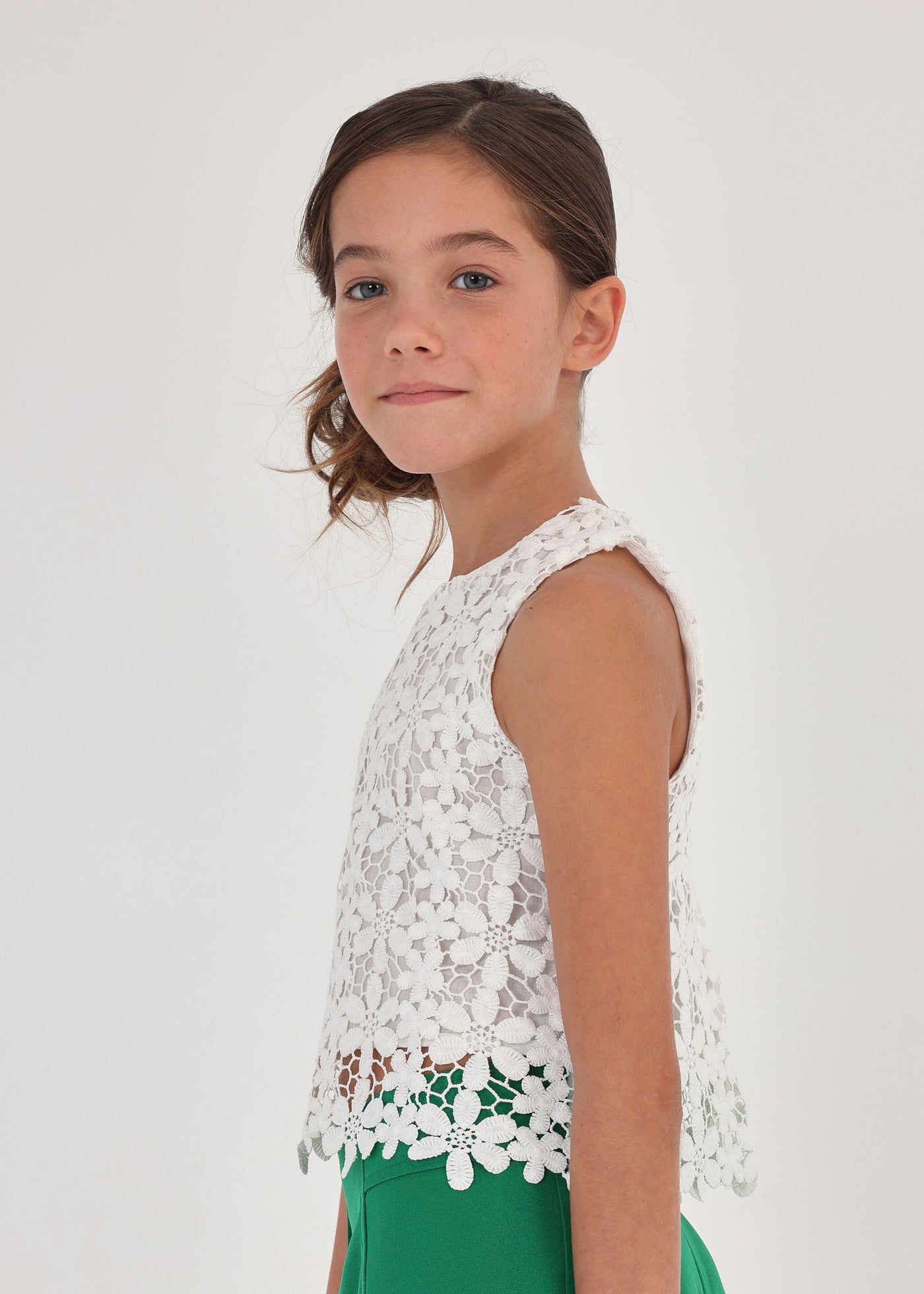 Mayoral Junior Tank Top w/Flower Lace _Off White 6064-078