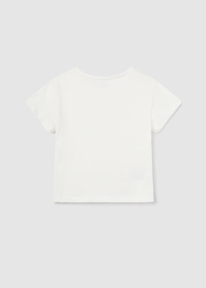 Mayoral Junior Cropped T-Shirt w/Granny Square Overlay _Off White 6066-070
