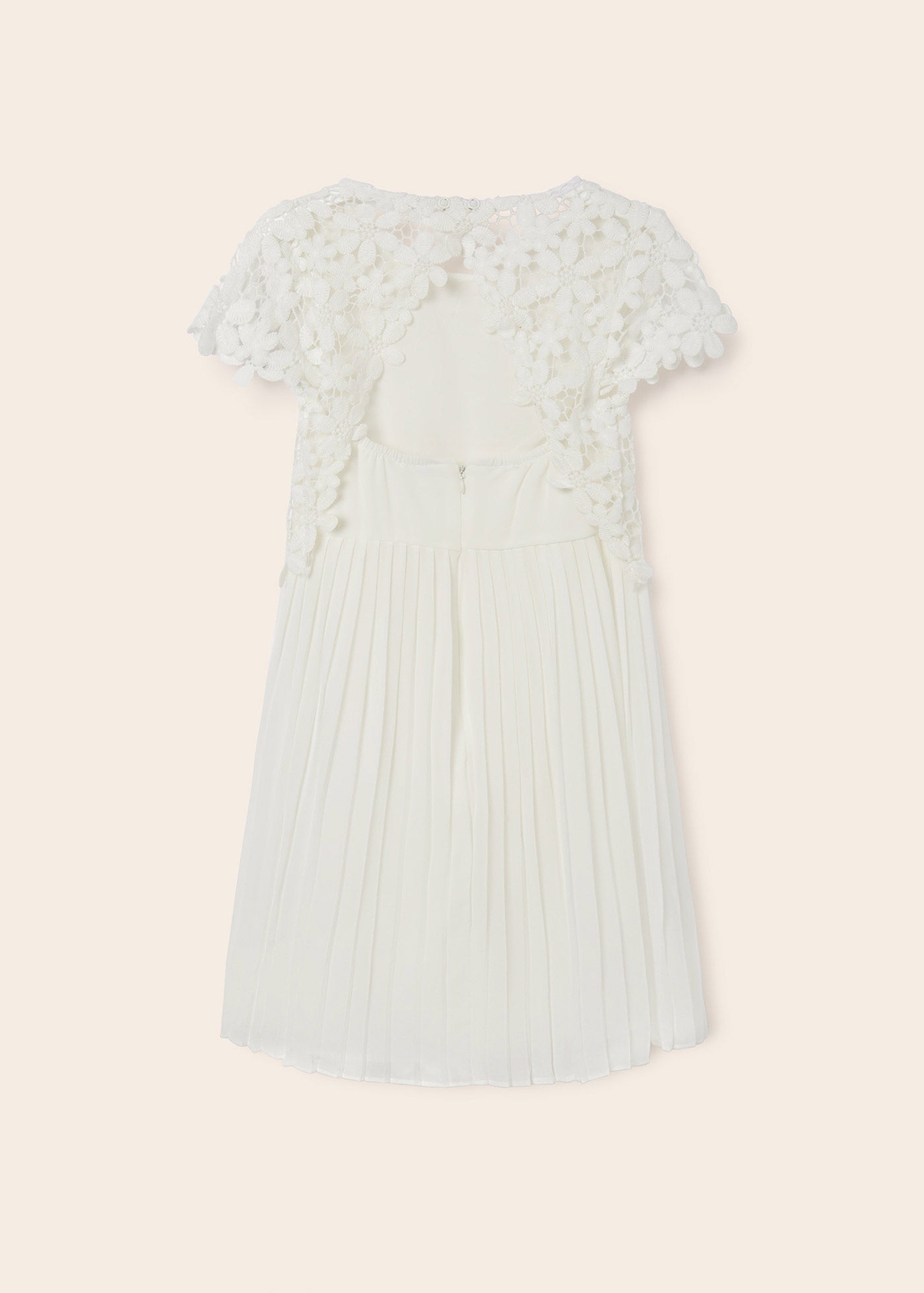 Mayoral Junior S/S Dress w/Lace Overlay & Pleated Skirt _Off White 6916-078