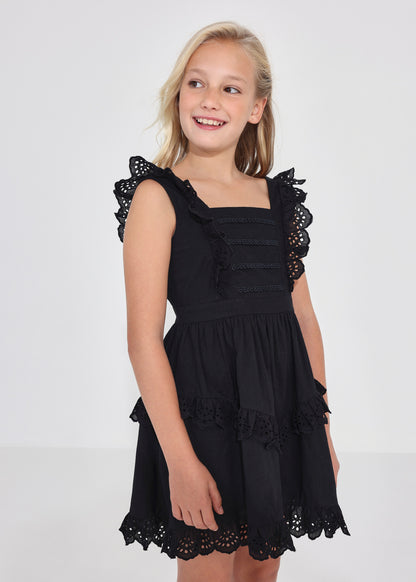 Mayoral Junior Sleeveless Dress w/Eyelet Lace Trim _Black 6918-058