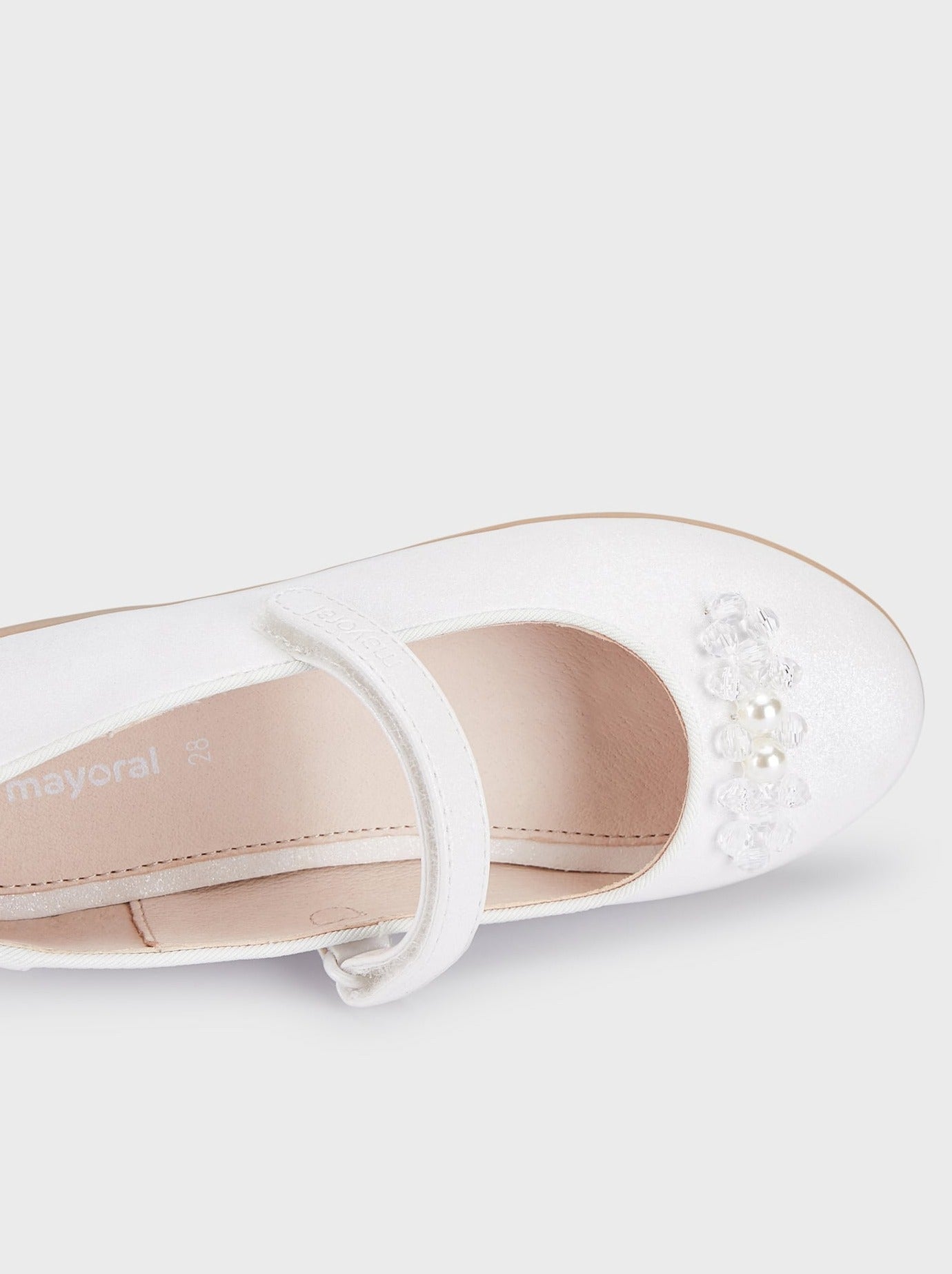 Mayoral Formal Ballet Flats w/Beads & Pearls _White 43437-087