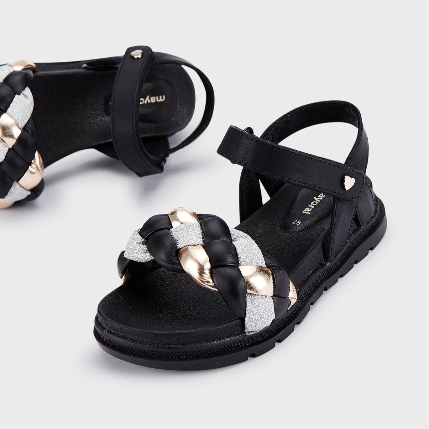 Mayoral Strapped Leather Sandals w/Braided Band Black_45453-035