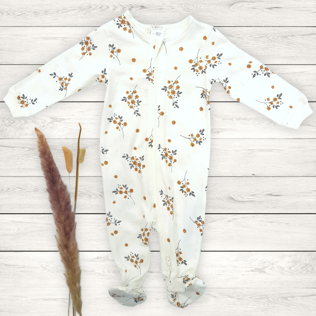 Petit Lem Knit Baby Sleeper w/Floral Pattern _Off White 22FRG27023-101