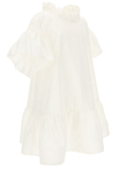 Monnalisa Short Sleeve Modern Flounce Dress_ Cream 719901