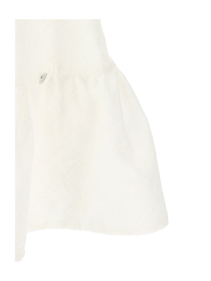 Monnalisa Short Sleeve Modern Flounce Dress_ Cream 719901