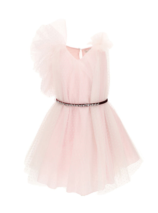 Monnalisa Asymmetrical Tulle Dress_ Pink 719910