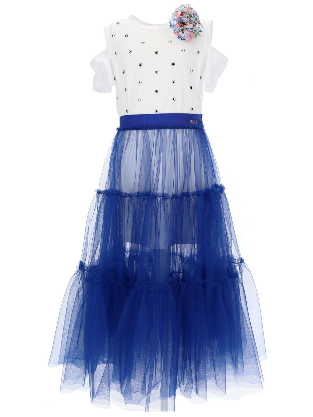 Monnalisa T-shirt Dress w/ Tulle Skirt_ Blue/White 419907-9201-9954