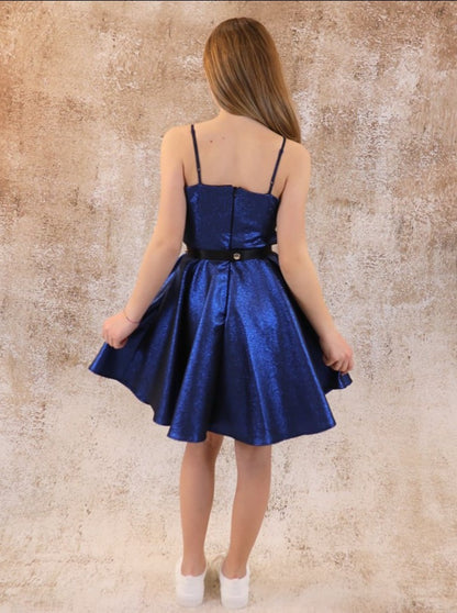 UDT Fit & Flare Glitter Party Dress w/Straps _Blue K5096-838