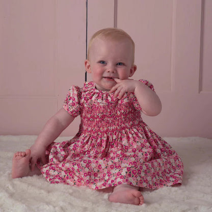 Rachel Riley Baby Floral Smocked Dress & Bloomer _Pink 48IDR418PK01