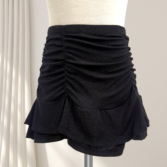 Flowers By Zoe Ruched Ruffle Skirt _Black UMSK30MT-BBMET
