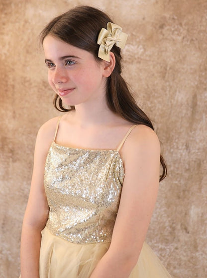 UDT Sequin & Tulle Party Dress w/Straps _K5084-GOLD