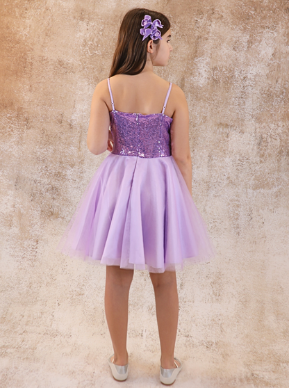 UDT Sequin & Tulle Party Dress w/Straps _Lilac K5084-LLC