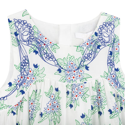 Chloe Silk Sleeveless Floral Dress - White, Blue and Green 12871-V76