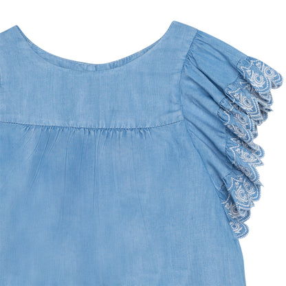 Chloe Empire Waist Short Sleeve Dress -Medium Blue C12873-Z27
