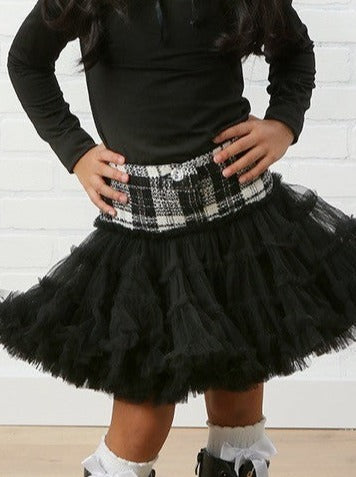 Ooh! La La! Top & Checkered Skirt w/ Tulle Set _Black/White OLLCTS001-BLK/WHT