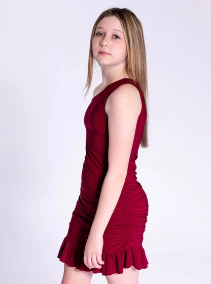 Cheryl Kids Rouched One Shoulder Dress _Red 3624-001
