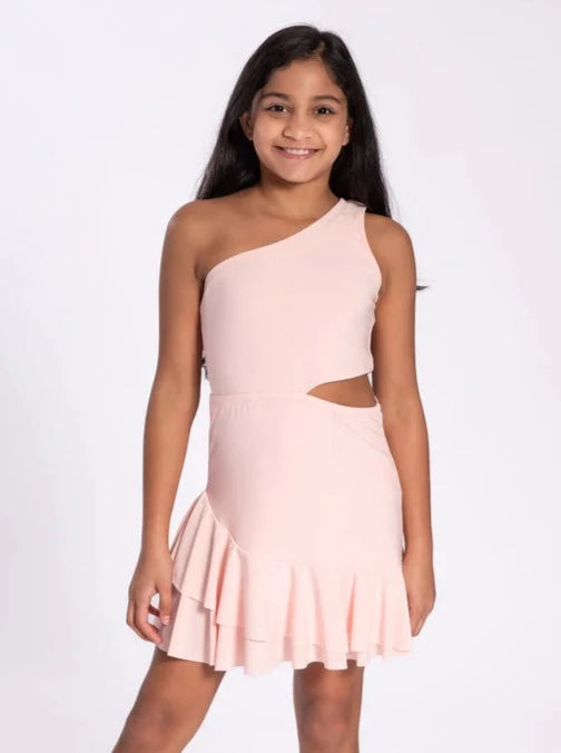 Cheryl Kids Rouched One Shoulder Cut Out Dress _Pink 3712-002