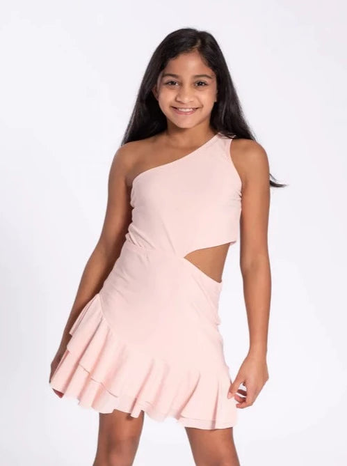 Cheryl Kids Rouched One Shoulder Cut Out Dress _Pink 3712-002