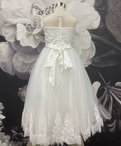 JL Tulle Lace Dress w/Mesh Neckline _White KD7007