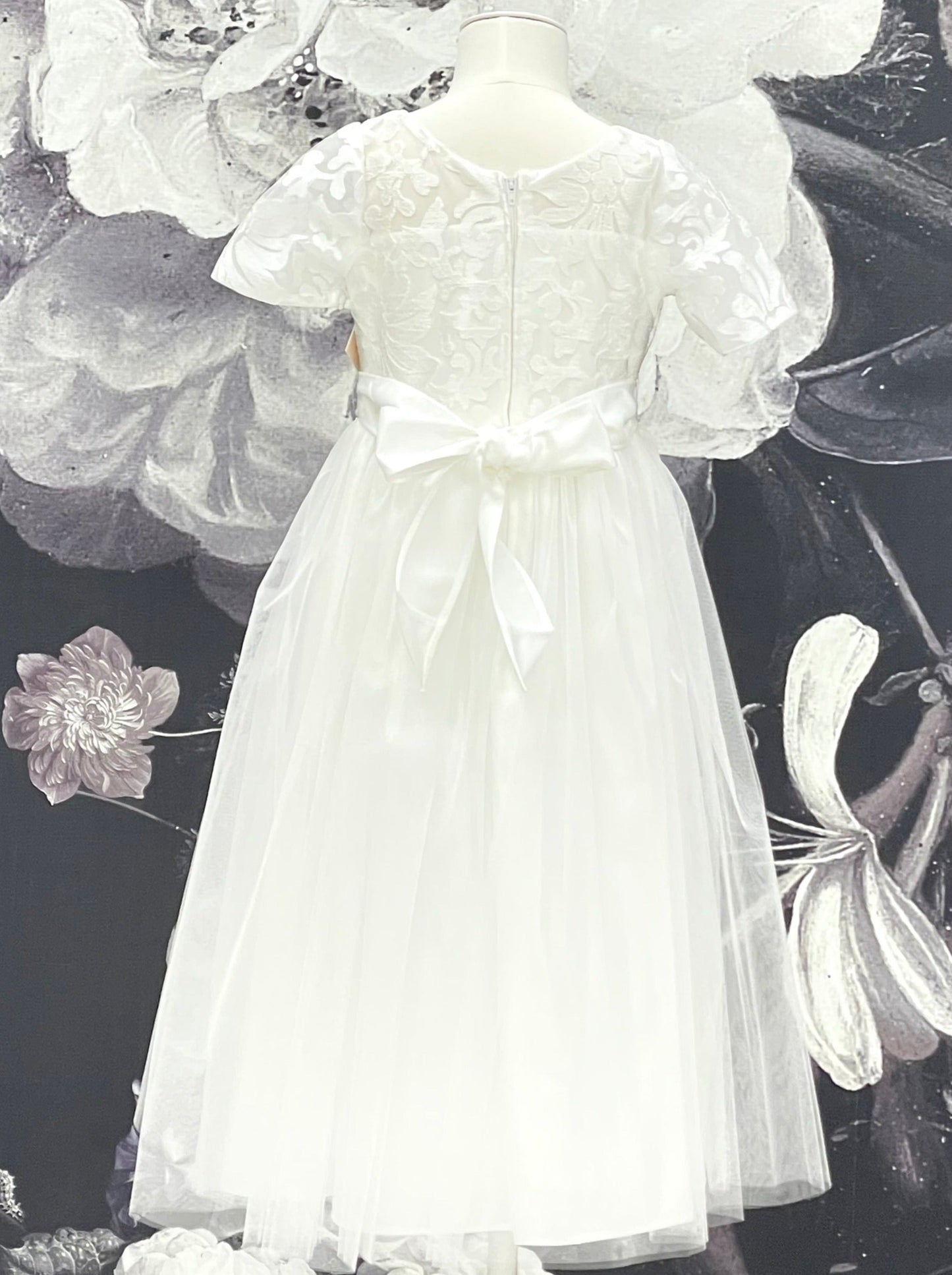 JL Short Sleeve Tulle Lace Dress _White SK769