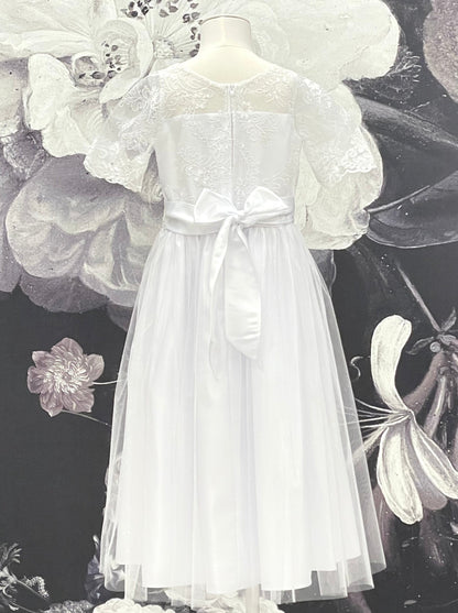 JL Scalloped Short Sleeve Tulle Lace Dress _White SK902