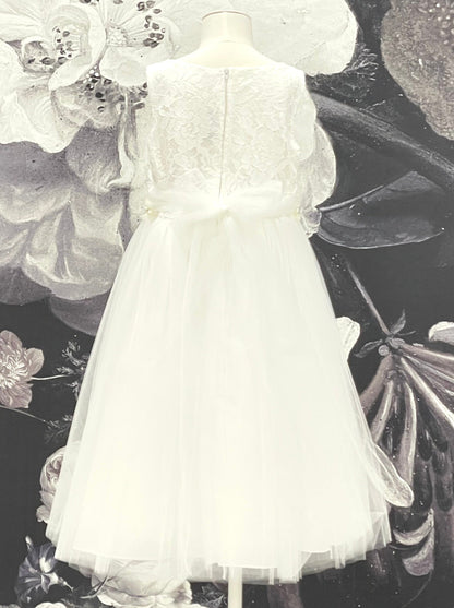 JL Sleeveless Tulle Lace Dress w/Pearls _White KD456B