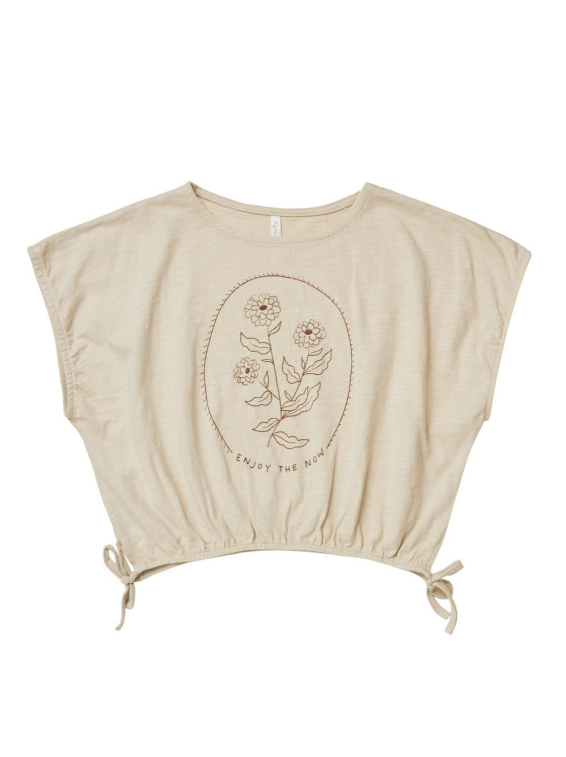 Rylee + Cru T-Shirt w/Cinched Waist & Flower Graphic _Beige RC500-187