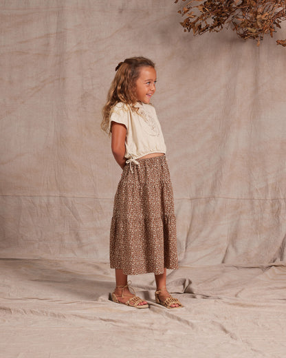 Rylee + Cru Tiered Midi Skirt w/Floral Print _Mocha RC263-P105