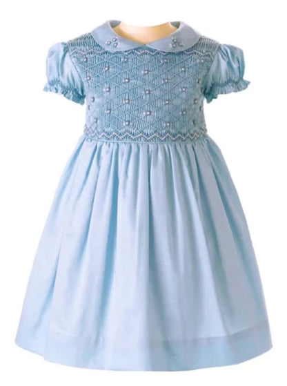 Rachel Riley Baby Rose Smocked Dress & Bloomer _Blue RRHCIDR113BL