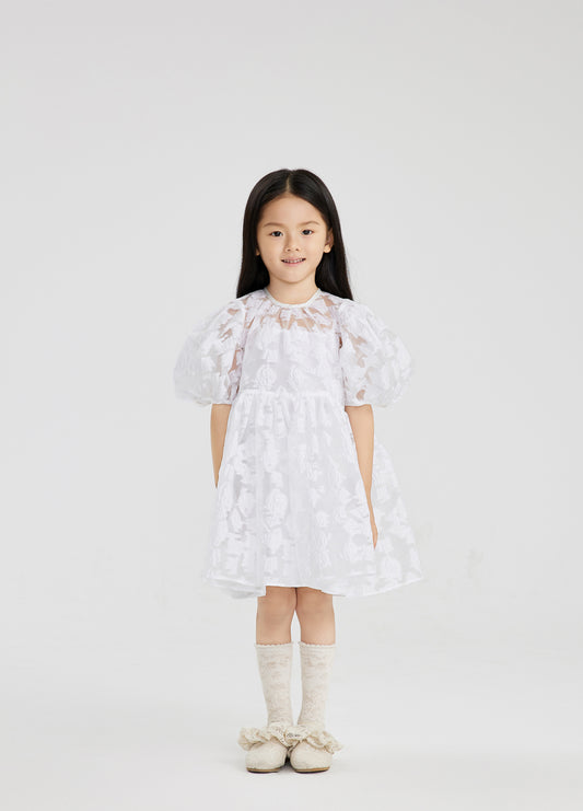 JNBY Puff Sleeve Dress w/Lace _White 1M1G31560-100