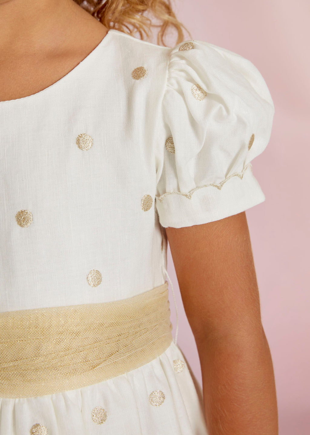 Abel & Lula Cap Sleeve Polka Dot Tulle Dress w/Belt _White 5025 - 009 - NorthGirls