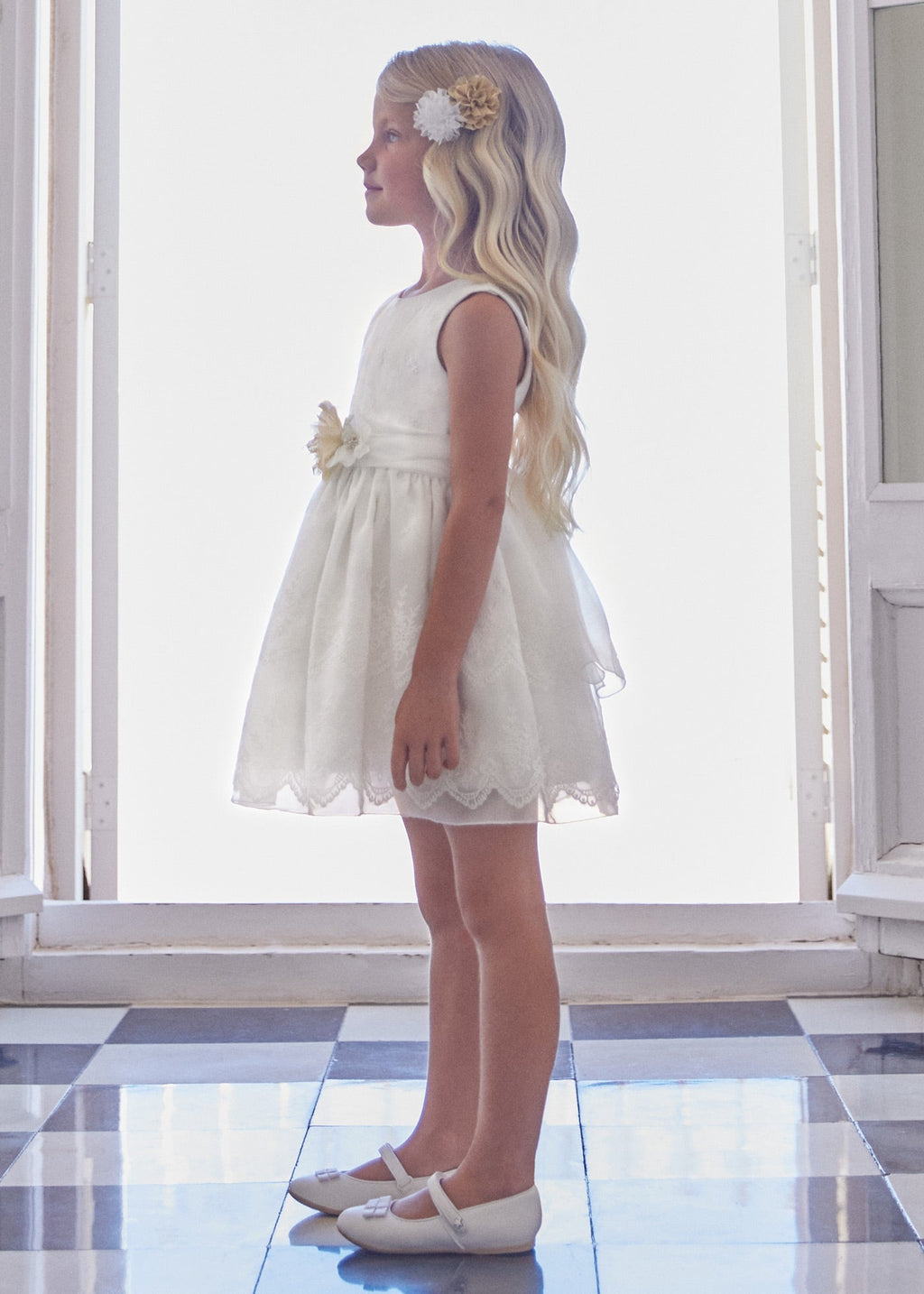 Abel & Lula Sleeveless Lace Dress w/Contrast Flower - NorthGirls