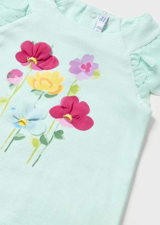 Mayoral Baby T-Shirt w/Flowers _Green 1006-095